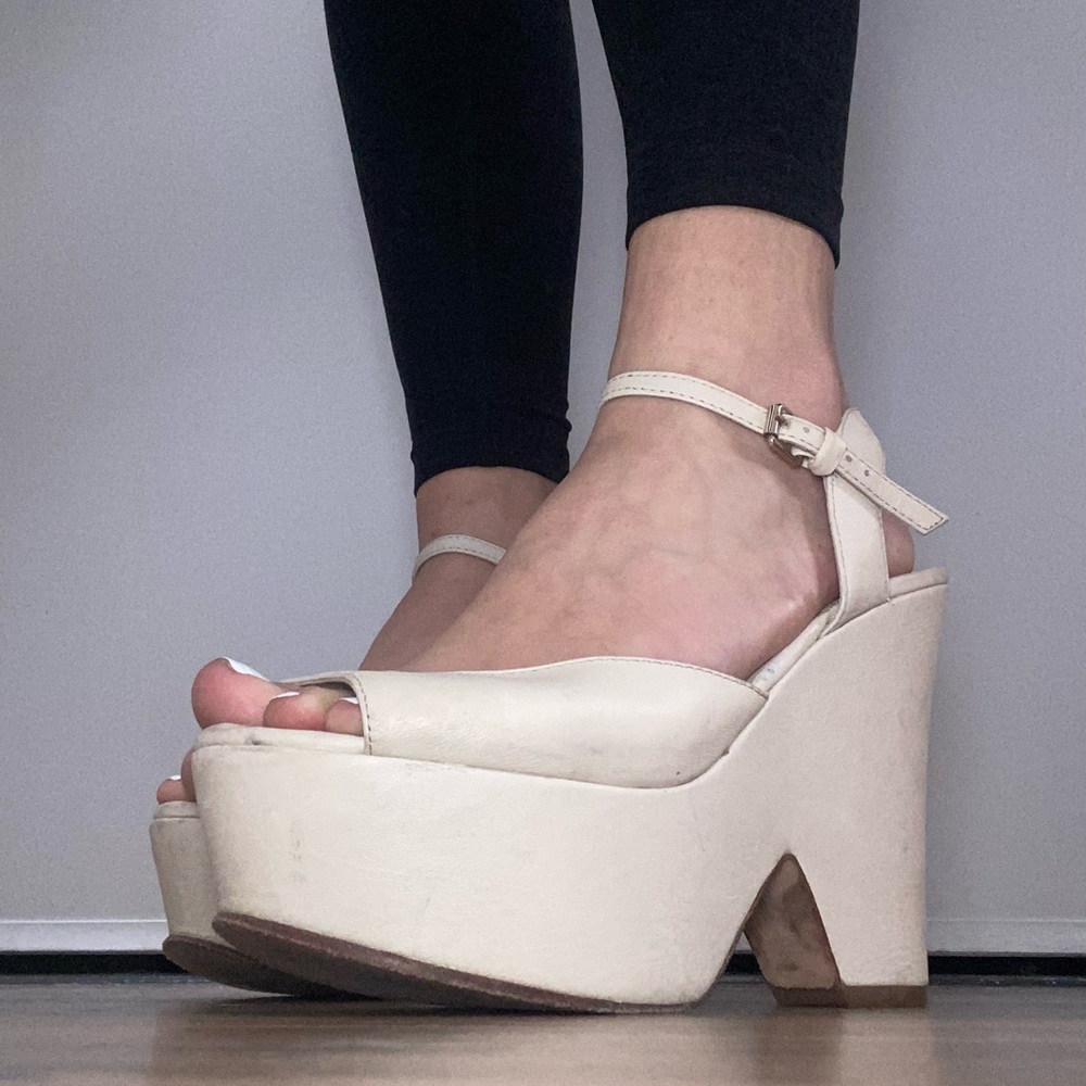 Dolce Vita Platform Heels Ankle Strap Cream